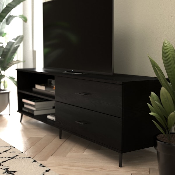 Flash Furniture 60" Black TV Stand with Shelf and Storage Drawers - ZG-028-BK-GG