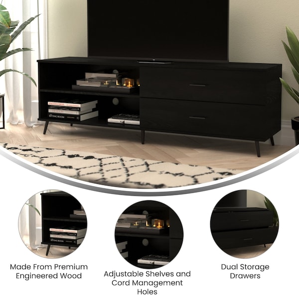 Flash Furniture 60" Black TV Stand with Shelf and Storage Drawers - ZG-028-BK-GG