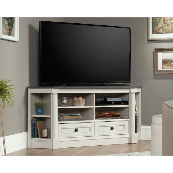 Sauder Palladia Corner Enter Cred Gl Oak A2 , Accommodates up to a 60 in. TV weighing 95 lbs - 432727