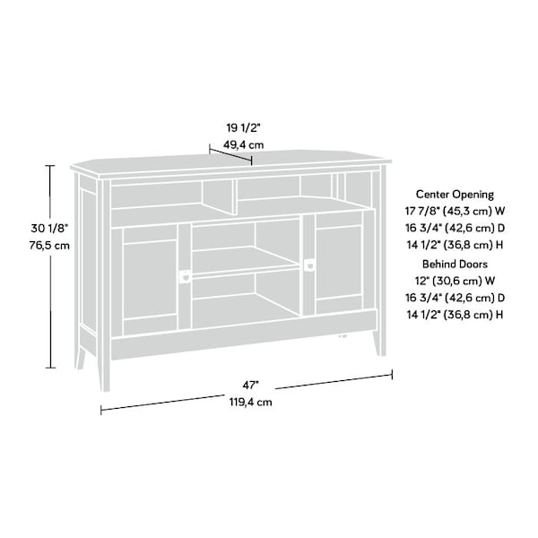 Sauder August Hill Corner Entert Stand Myo , Accommodates up to a 50 in. TV weighing 50 lbs - 433855