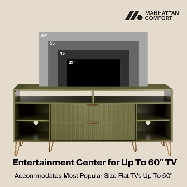 Manhattan Comfort DUMBO 63in TV Stand in Olive Green - TV001-OG