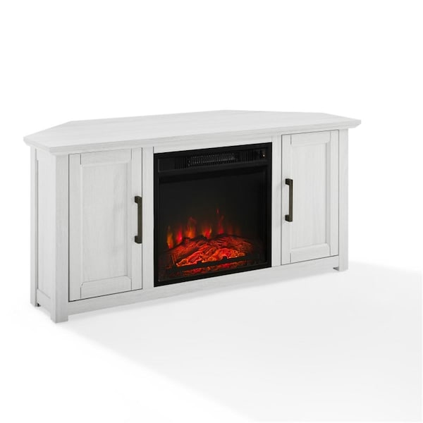 Plugit 48 in. Camden Corner TV Stand with Fireplace - Whitewash - PL3595799