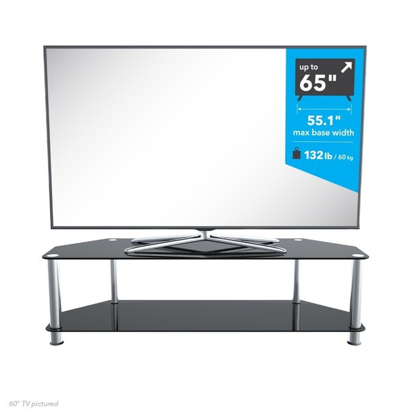 Seatsolutions SDC Shaped Classic Corner Glass TV Stand - Chrome Effect & Black Glass - SE3324018