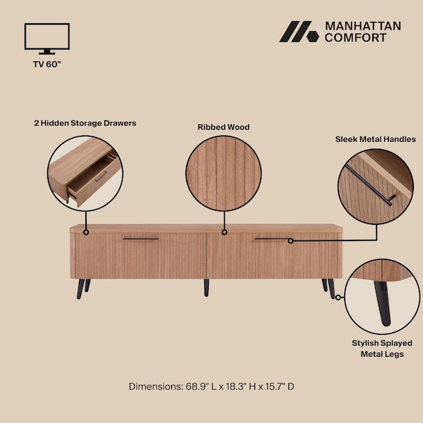 Manhattan Comfort Jodie TV Stand in Maple - TV003-MP