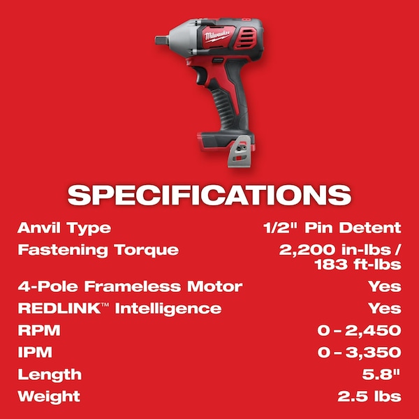 Milwaukee Tool M18 1/2" Impact Wrench w/Pin Detent - 2659-20
