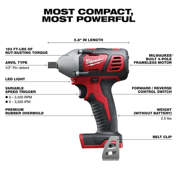 Milwaukee Tool M18 1/2" Impact Wrench w/Pin Detent - 2659-20