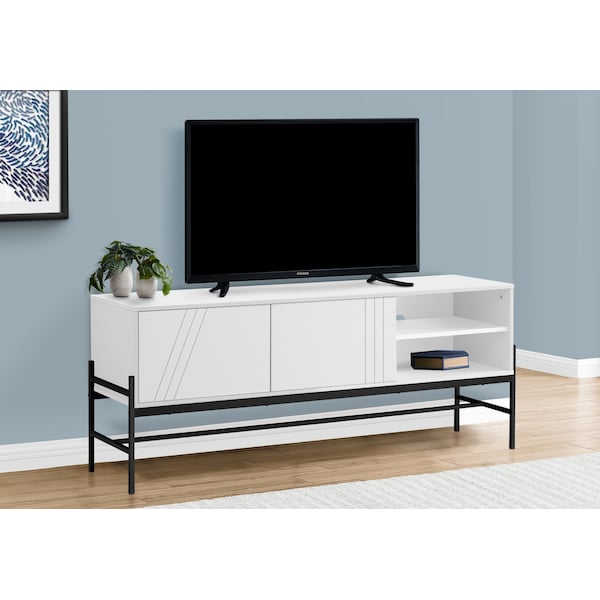 Monarch Specialties Tv Stand, 60 Inch, Console, Storage Cabinet, Living Room, Bedroom, White Laminate - I 2738