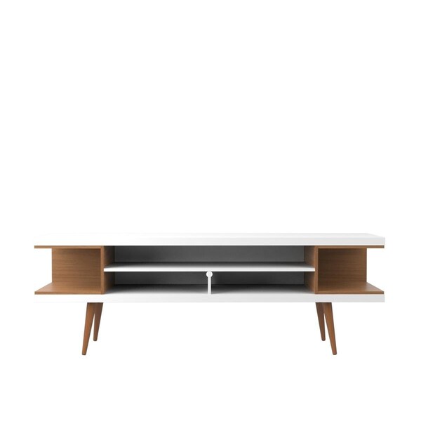 Designed To Furnish Utopia 70.47 in. TV Stand with Splayed Wooden Leg & 4 Shelves in White Gloss & Maple Cream - DE886664