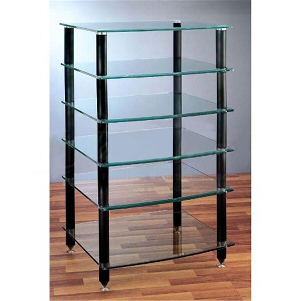 Spark 4 Black Poles 6 Glass Shelves AV Stand - SP141463
