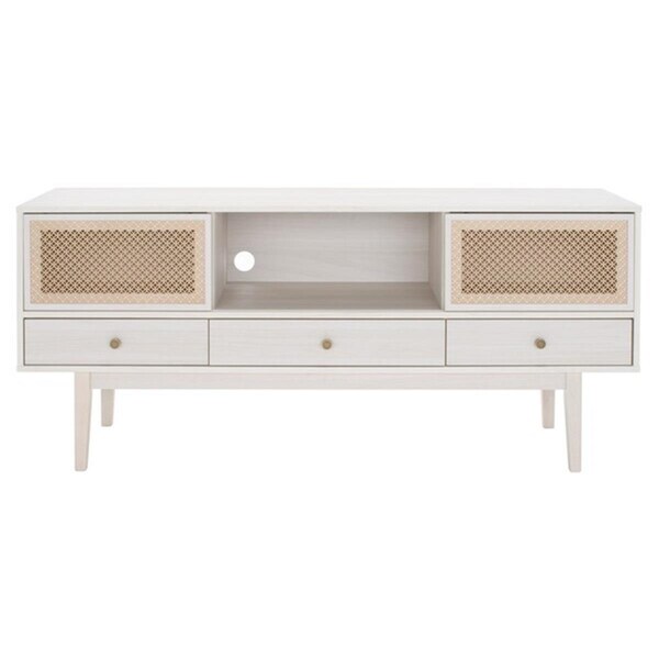 Safavieh Ceu 3 Drawer 1 Shelf Media TV Stand, White & Gold - 1 Box of 2 - MED9606C-2BX
