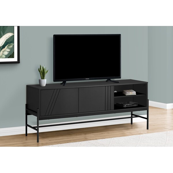 Monarch Specialties Tv Stand, 60 Inch, Console, Storage Cabinet, Living Room, Bedroom, Black Laminate - I 2734