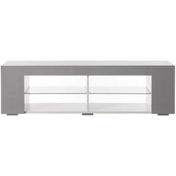 Basicwise White Entertainment TV Stand with LED Lights and Glass Shelves with UV Frame - QI004417L