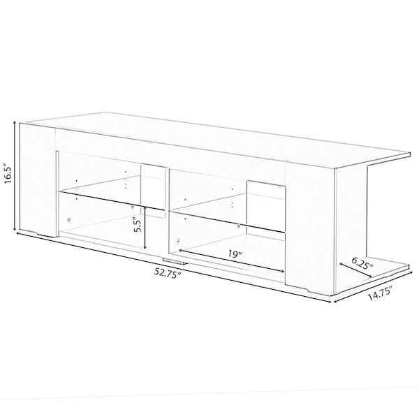 Basicwise White Entertainment TV Stand with LED Lights and Glass Shelves with UV Frame - QI004417L