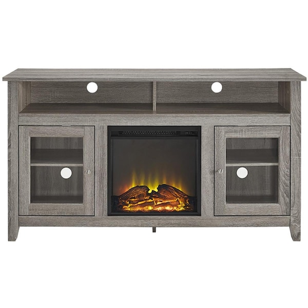 Walker Edison Furniture 58 In. Wood Highboy Fireplace Media Tv Stand Console - Driftwood - W58FP18HBAG