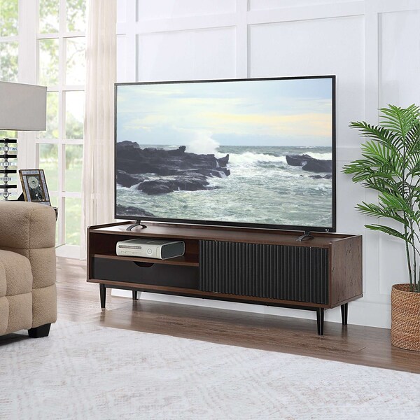 Manhattan Comfort Duane 59.25 Modern Ribbed TV Stand in Dark Brown and Black - TV-8GLF-BK