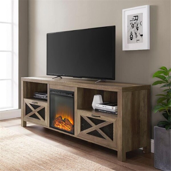 Walker Edison Furniture Walker Edison Furniture  Rustic Farmhouse Fireplace TV Stand, Grey Wash - 25 x 16 x 70 in. - W70FPABGW