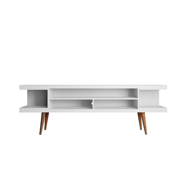Manhattan Comfort Utopia 70.47" TV Stand with Splayed Wooden Legs and 4 Shelves in White - 19754