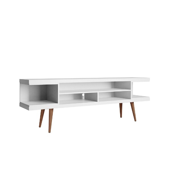 Manhattan Comfort Utopia 70.47" TV Stand with Splayed Wooden Legs and 4 Shelves in White - 19754