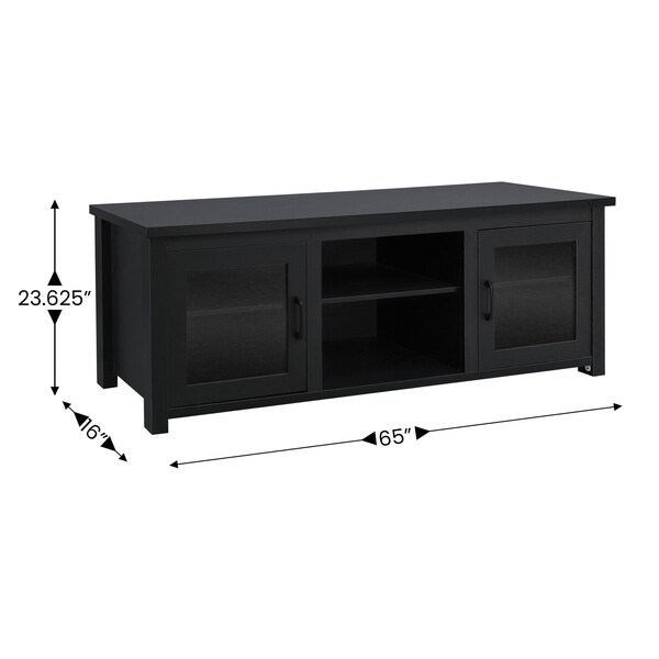 Flash Furniture Sheffield Classic TV Stand for up to 80in. TVs - Modern Black Finish w/Full Glass Doors - 3 Shelves - GC-MBLK65-BLK-GG
