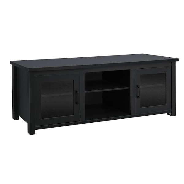 Flash Furniture Sheffield Classic TV Stand for up to 80in. TVs - Modern Black Finish w/Full Glass Doors - 3 Shelves - GC-MBLK65-BLK-GG
