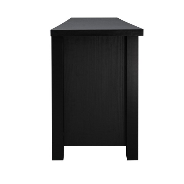 Flash Furniture Sheffield Classic TV Stand for up to 80in. TVs - Modern Black Finish w/Full Glass Doors - 3 Shelves - GC-MBLK65-BLK-GG