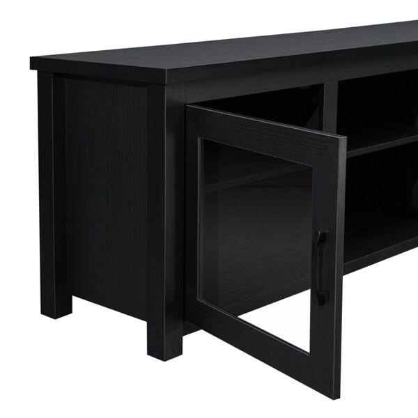 Flash Furniture Sheffield Classic TV Stand for up to 80in. TVs - Modern Black Finish w/Full Glass Doors - 3 Shelves - GC-MBLK65-BLK-GG