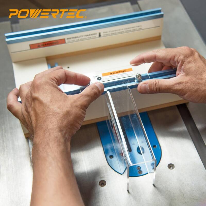 Trineo para sierra de mesa POWERTEC para piezas pequeñas, alta precisión, cortes pequeños - 71590.