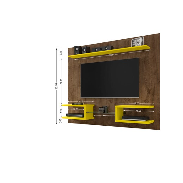 Manhattan Comfort Plaza 64.25 Floating Entertainment Center, Rustic Brown and Yellow - 224BMC94
