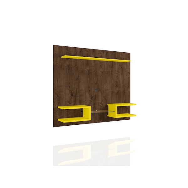 Manhattan Comfort Plaza 64.25 Floating Entertainment Center, Rustic Brown and Yellow - 224BMC94