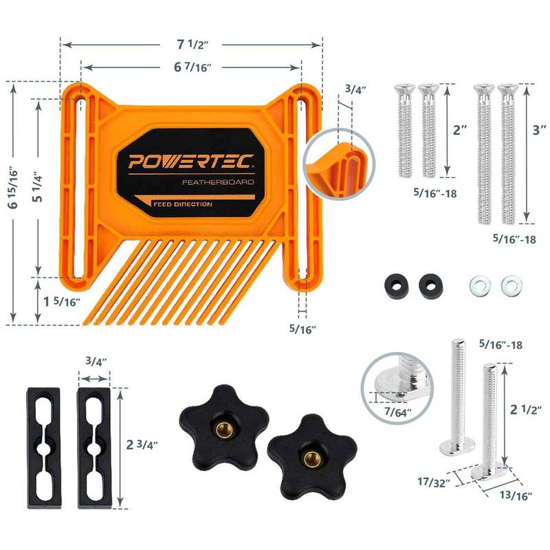 POWERTEC Dual Universal Featherboards para Carpintería Multifuncional con Sistema de Flexión y Bloqueo de Inglete (Paquete de 2) - 71393