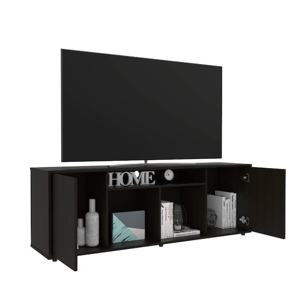 Tuhome Prana Tv Stand fot TV's up 60 in. Four Shelves, Two Cabinets With Single Door, Black - RLW5600