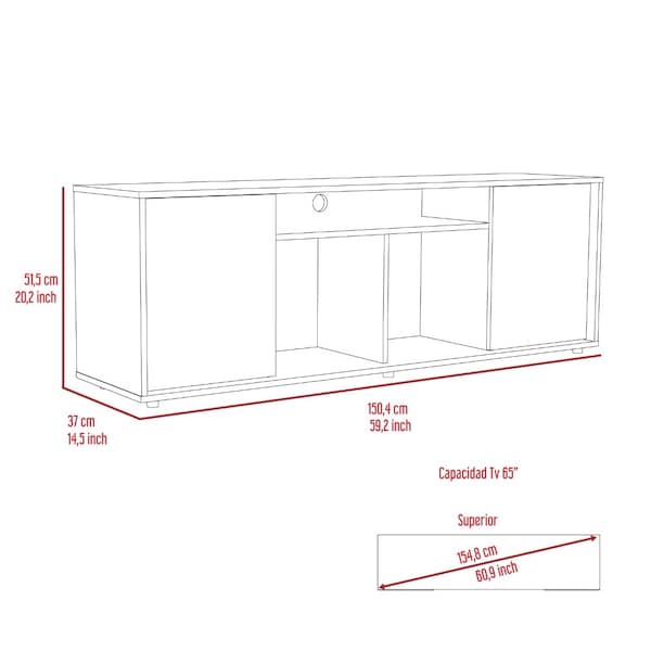 Tuhome Prana Tv Stand fot TV's up 60 in. Four Shelves, Two Cabinets With Single Door, Black - RLW5600