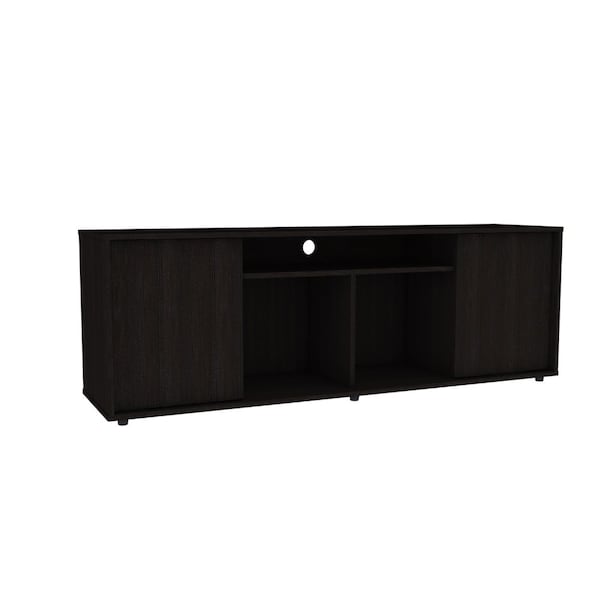 Tuhome Prana Tv Stand fot TV's up 60 in. Four Shelves, Two Cabinets With Single Door, Black - RLW5600