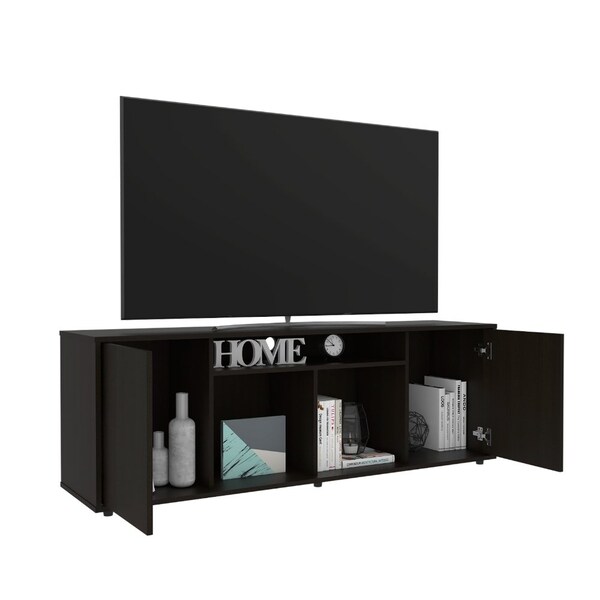 Tuhome Prana Tv Stand fot TV's up 60 in. Four Shelves, Two Cabinets With Single Door, Black - RLW5600