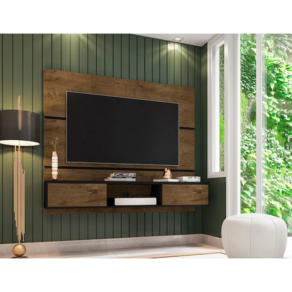 Manhattan Comfort Vernon 62.99 Floating Entertainment Center, Rustic Brown and Black - 236BMC98