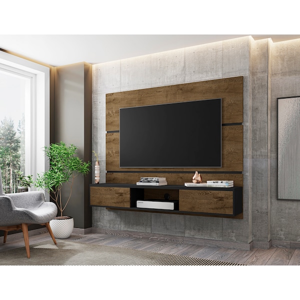Manhattan Comfort Vernon 62.99 Floating Entertainment Center, Rustic Brown and Black - 236BMC98