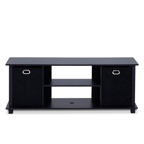 Furinno Econ Entertainment Center with Storage Bins- Black - 15.8 x 41.7 x 11.7 in. - 13054BK/BK