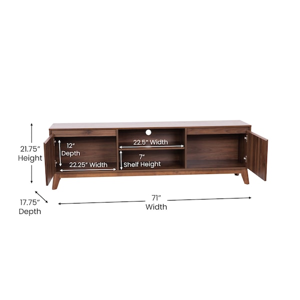 Flash Furniture Walnut 70" TV Stand with Adjustable Middle Shelf - EM-TV1801-WAL-GG