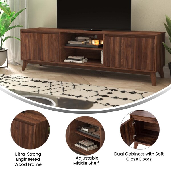 Flash Furniture Walnut 70" TV Stand with Adjustable Middle Shelf - EM-TV1801-WAL-GG