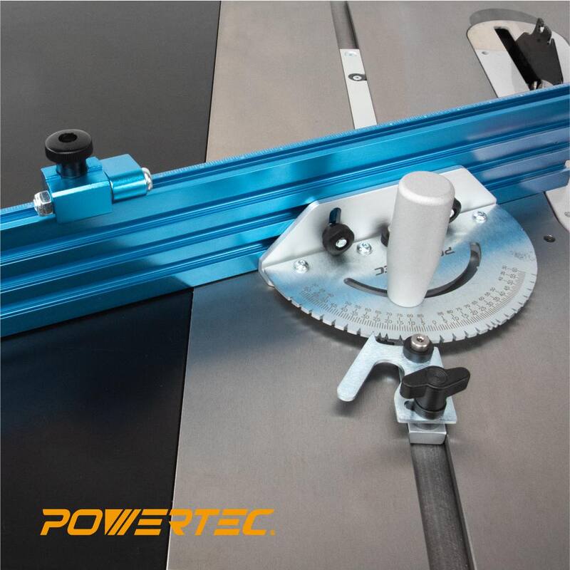 Sistema de guía de inglete de precisión para sierra de mesa POWERTEC de 24 pulgadas x 3 pulgadas con cerca de múltiples rieles y 27 paradas de ángulo - 71391