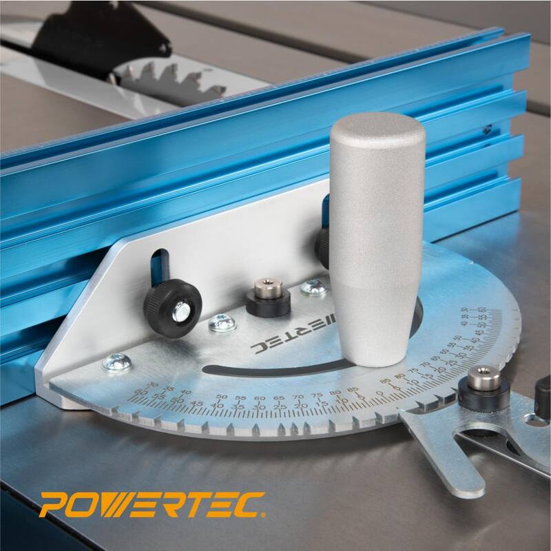 Sistema de guía de inglete de precisión para sierra de mesa POWERTEC de 24 pulgadas x 3 pulgadas con cerca de múltiples rieles y 27 paradas de ángulo - 71391