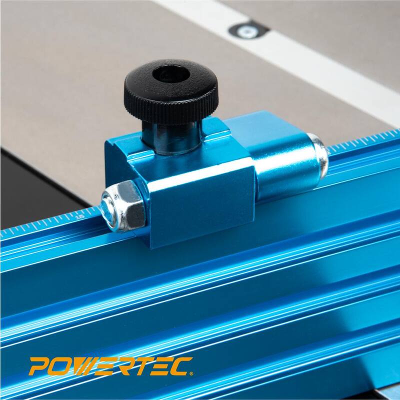 Sistema de guía de inglete de precisión para sierra de mesa POWERTEC de 24 pulgadas x 3 pulgadas con cerca de múltiples rieles y 27 paradas de ángulo - 71391