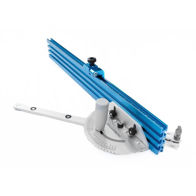 Sistema de guía de inglete de precisión para sierra de mesa POWERTEC de 24 pulgadas x 3 pulgadas con cerca de múltiples rieles y 27 paradas de ángulo - 71391
