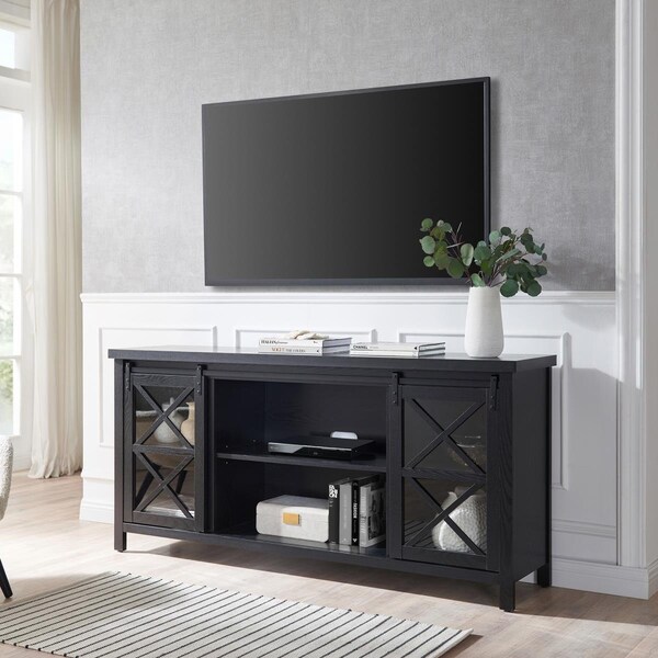 Hudson&Canal 80 in. Clementine Rectangular TV Stand for TVs up to in Black Grain - TV1390