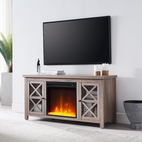 Henn & Hart Colton Gray Oak TV Stands with Crystal Fireplace Insert - TV0685