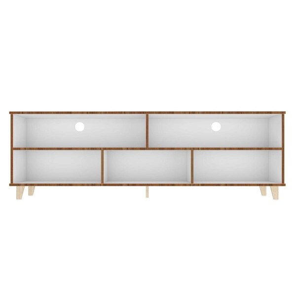Designed To Furnish Warren TV Stand with 5 Shelves in White & Oak 22.63 x 70.76 x 14.96 in. - DE3064615