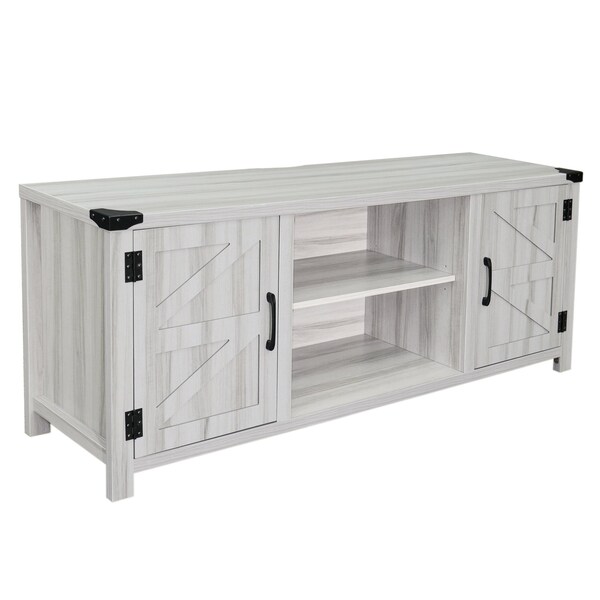 Flash Furniture Charlotte Modern Farmhouse Barn Door TV Stand in Light Gray for TV's up to 65in. w/Adjustable Shelf - GC-MBLK67-LTGY-GG