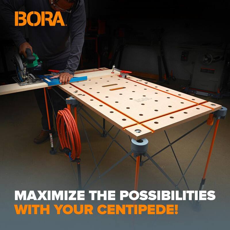 Mesa superior con rieles en T de 2 ft. x 4 ft. de BORA Centipede - Orificios para perros de 3/4 in. - CK24T