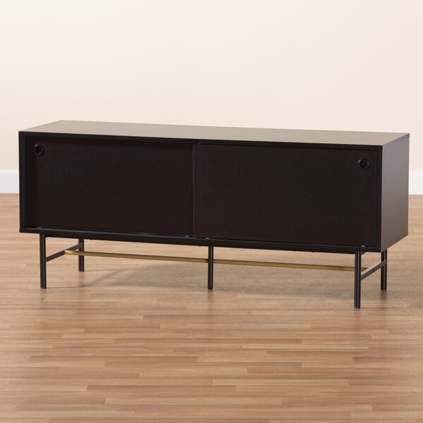 Baxton Studio Truett Modern Dark Brown Finished Wood and Two-Tone Black and Gold Metal TV Stand - 226-12494-ZORO