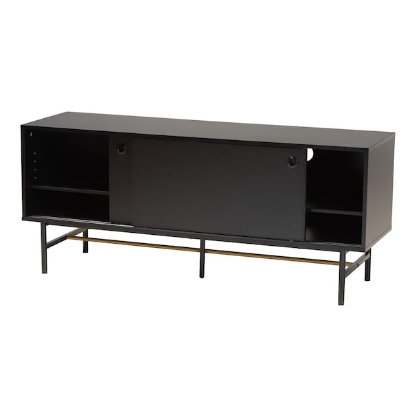 Baxton Studio Truett Modern Dark Brown Finished Wood and Two-Tone Black and Gold Metal TV Stand - 226-12494-ZORO